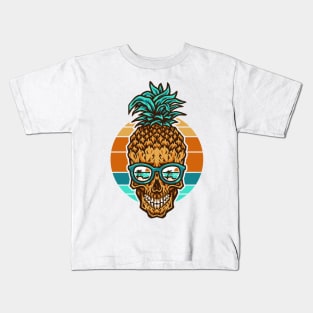 Vintage Retro Sunset Skull Pineapple Beach Holiday Kids T-Shirt